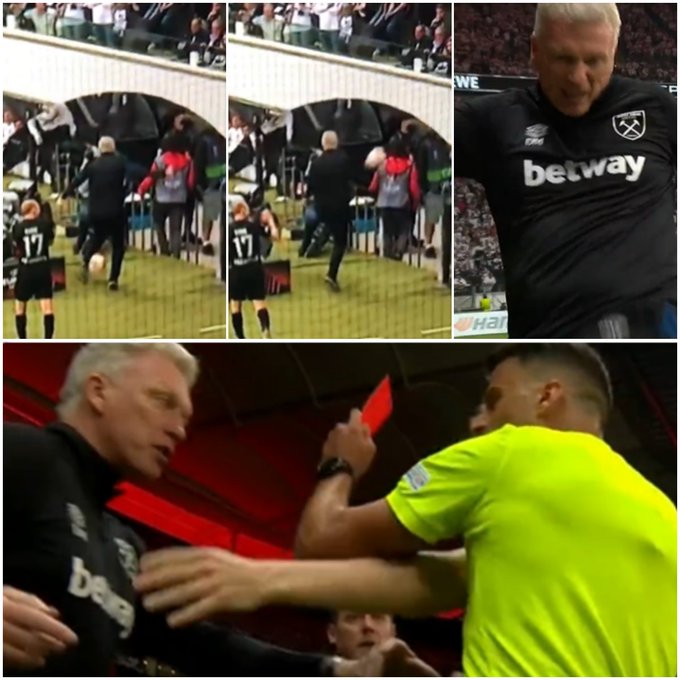 Eintracht Frankfurt vs West Ham United: Watch, David Moyes gets sent off after showing frustration on a ball boy