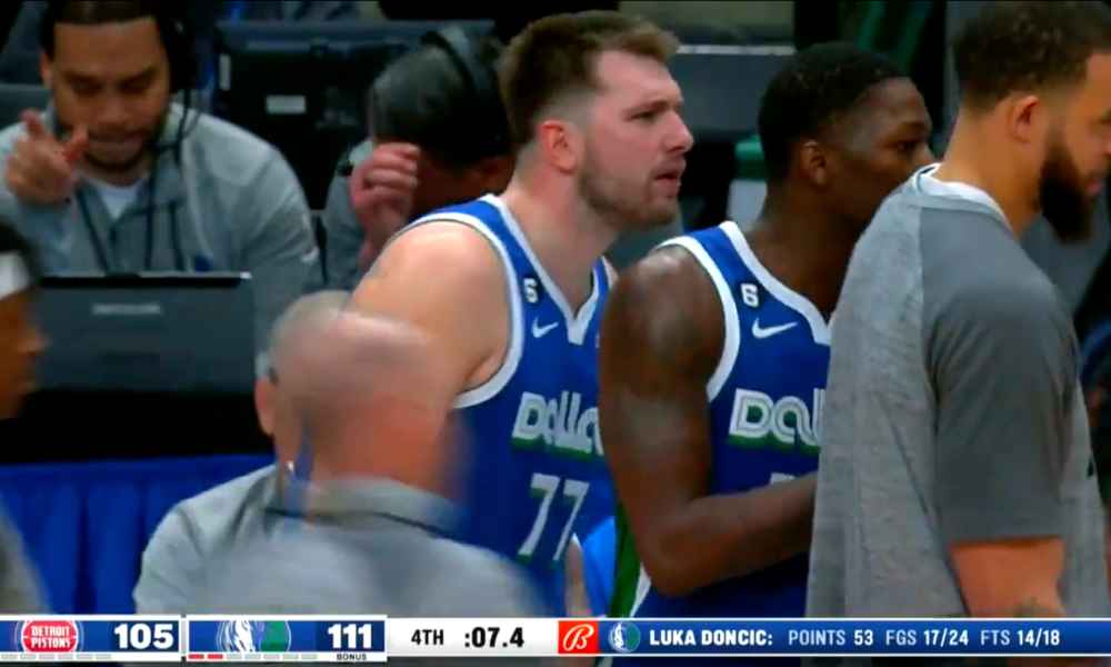 Luka Doncic displays his competitive drive against the snide Pistons