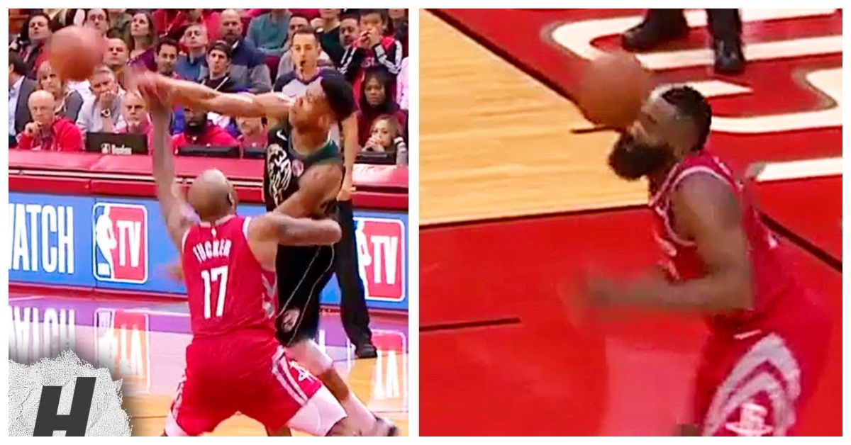 When Giannis Antetokounmpo HAMMERED the ball into James Harden's face