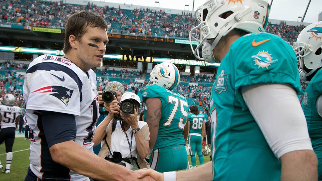 One of Tom Brady best game was against Miami Dolphins